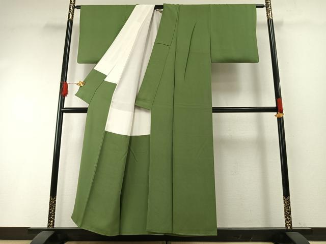 平和屋着物●上質な色無地　松葉色　正絹　逸品　AABH0907fy