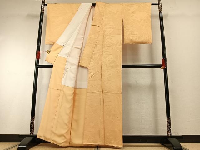 平和屋着物○上質な色無地 切嵌花地紋 蜂蜜色 大丸扱い