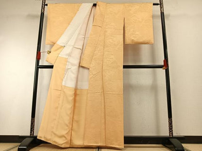 平和屋着物●上質な色無地　切嵌花地紋　蜂蜜色　大丸扱い　正絹　逸品　AABH0918fy