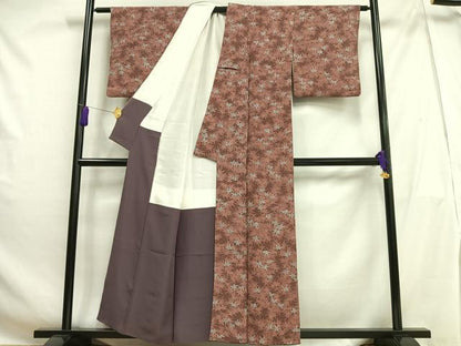 平和屋着物■上質な小紋 楓づくし 鬼しぼ縮緬 正絹 逸品 AABH0931oa