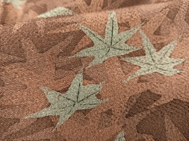 平和屋着物■上質な小紋 楓づくし 鬼しぼ縮緬 正絹 逸品 AABH0931oa
