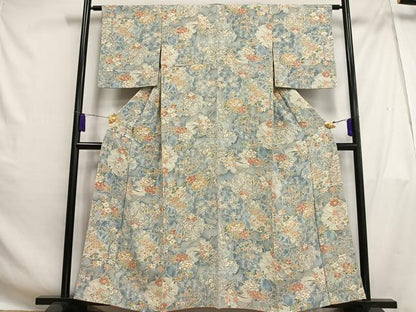 平和屋着物■上質な小紋 雪輪草花文 鬼しぼ縮緬 正絹 逸品 AABH0938oa