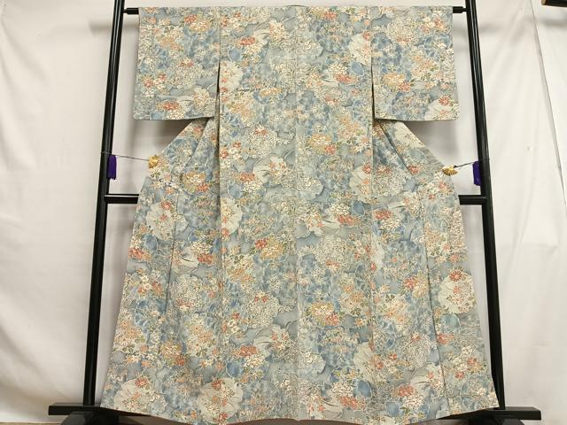 平和屋着物■上質な小紋 雪輪草花文 鬼しぼ縮緬 正絹 逸品 AABH0938oa