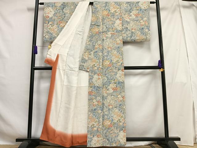 平和屋着物■上質な小紋 雪輪草花文 鬼しぼ縮緬 正絹 逸品 AABH0938oa