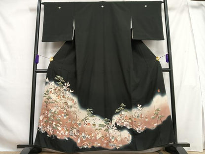 平和屋着物■豪華黒留袖 作家物 寿光織 人物松竹梅文 暈し染め 正絹 逸品 AABH0943oa