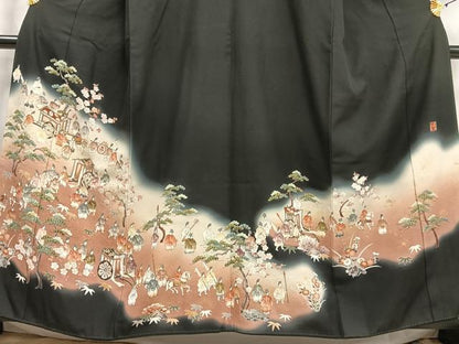 平和屋着物■豪華黒留袖 作家物 寿光織 人物松竹梅文 暈し染め 正絹 逸品 AABH0943oa