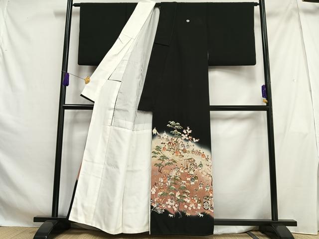 平和屋着物■豪華黒留袖 作家物 寿光織 人物松竹梅文 暈し染め 正絹 逸品 AABH0943oa