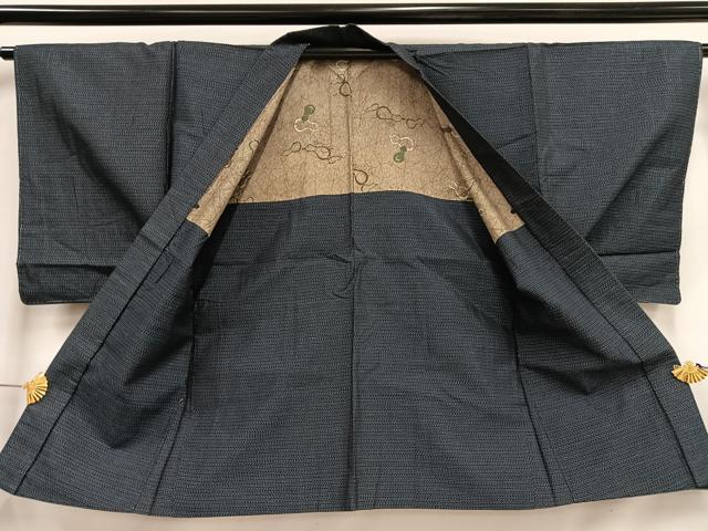 平和屋着物■男性 紬 アンサンブル 格子 正絹 逸品 AABH0945oa