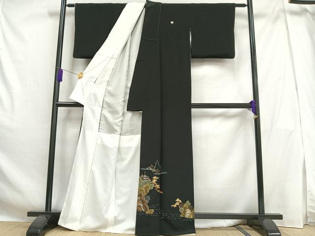 平和屋着物■豪華黒留袖 刺繍 風景文 金彩 正絹 逸品 AABH0949oa