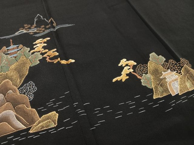 平和屋着物■豪華黒留袖 刺繍 風景文 金彩 正絹 逸品 AABH0949oa