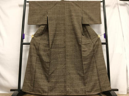 平和屋着物■上質な紬　格子　正絹　逸品　AABH0953oa