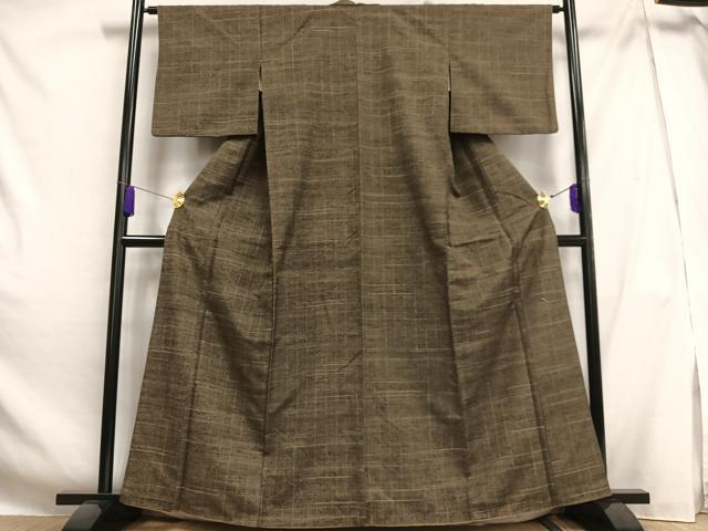 平和屋着物■上質な紬　格子　正絹　逸品　AABH0953oa