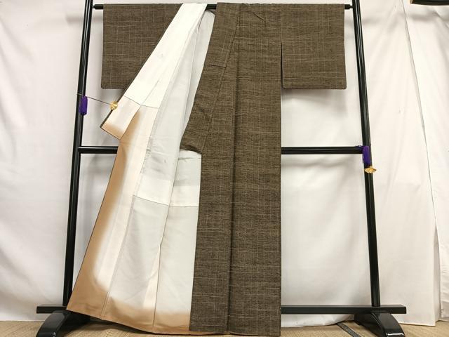 平和屋着物■上質な紬　格子　正絹　逸品　AABH0953oa