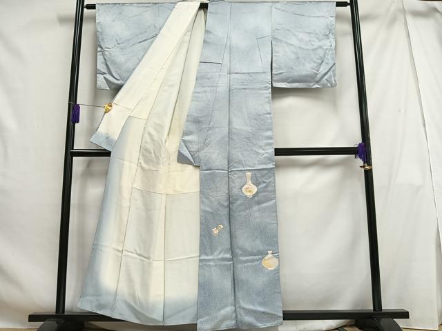 平和屋着物■色留訪問着　刺繍　花陶器文　暈し染め　正絹　逸品　AABH0960oa