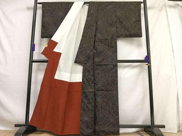平和屋着物■本場大島紬　7マルキ　花　黒地　高島屋扱い　正絹　逸品　AABH0962oa