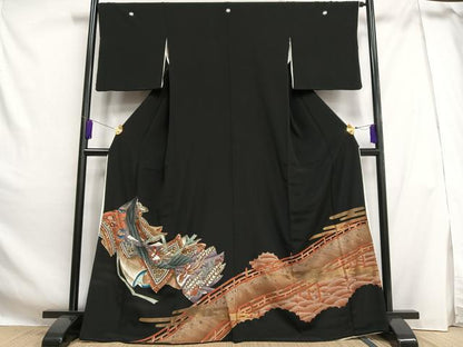 平和屋着物■豪華黒留袖 女人渡橋文 金糸 金彩 正絹 逸品 AABH0970oa