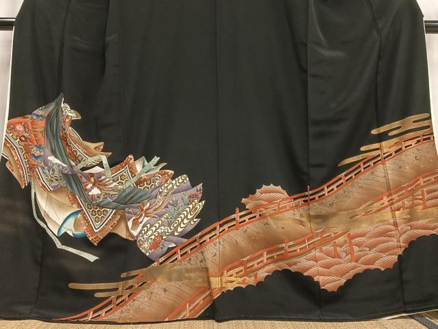 平和屋着物■豪華黒留袖 女人渡橋文 金糸 金彩 正絹 逸品 AABH0970oa