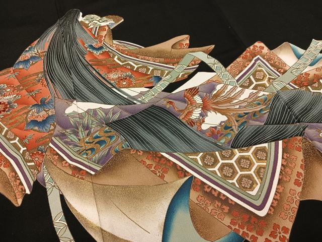 平和屋着物■豪華黒留袖 女人渡橋文 金糸 金彩 正絹 逸品 AABH0970oa