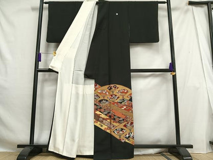 平和屋着物■豪華黒留袖 作家物 駒刺繍 地紙扇面花文 金彩 正絹 逸品 AABH0975oa