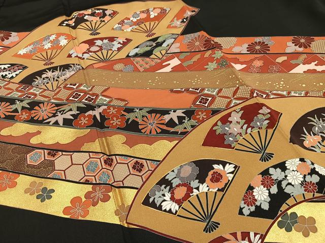 平和屋着物■豪華黒留袖 作家物 駒刺繍 地紙扇面花文 金彩 正絹 逸品 AABH0975oa