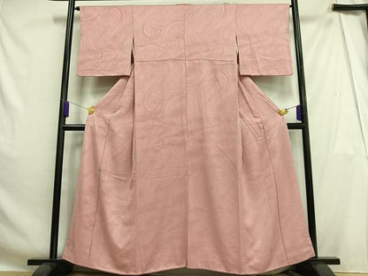 平和屋着物■上質な色無地 渦巻き地紋 紅梅色 正絹 逸品 AABH0978oa