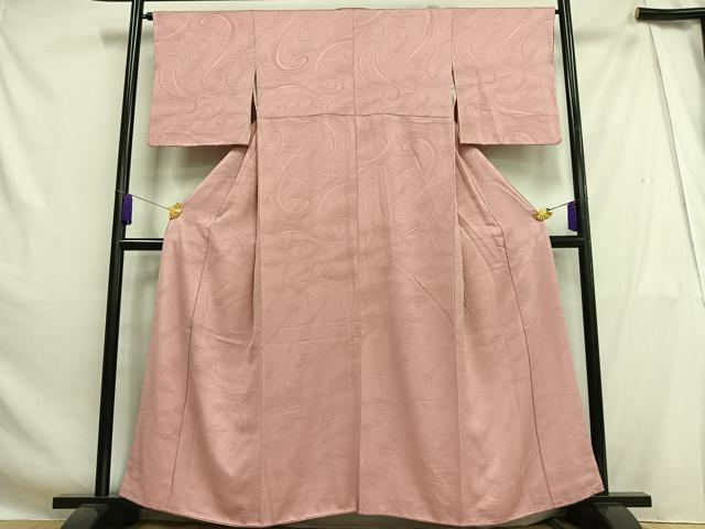 平和屋着物■上質な色無地 渦巻き地紋 紅梅色 正絹 逸品 AABH0978oa