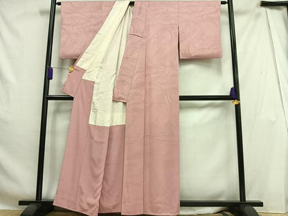 平和屋着物■上質な色無地 渦巻き地紋 紅梅色 正絹 逸品 AABH0978oa