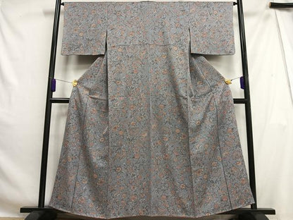 平和屋着物■上質な小紋　更紗花文　正絹　逸品　AABH0979oa