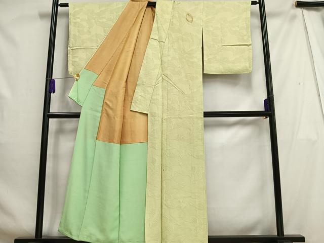 平和屋着物■上質な色無地 花地紋 女郎花色 正絹 逸品 AABH0984oa