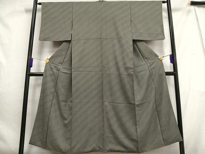 平和屋着物■上質な色無地　流線地紋　利休鼠色　正絹　逸品　AABH0987oa