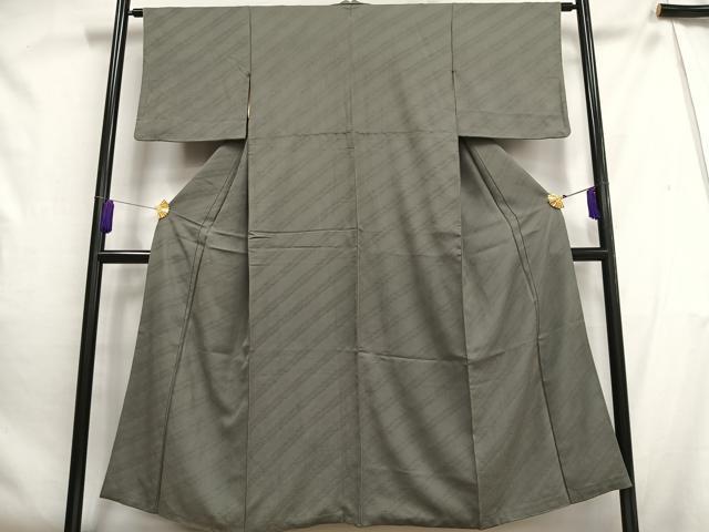 平和屋着物■上質な色無地　流線地紋　利休鼠色　正絹　逸品　AABH0987oa