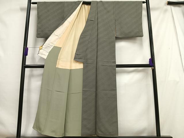 平和屋着物■上質な色無地　流線地紋　利休鼠色　正絹　逸品　AABH0987oa