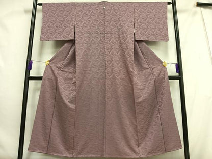 平和屋着物■上質な色無地 葉尽くし地紋 梅鼠色 正絹 逸品 AABH0990oa