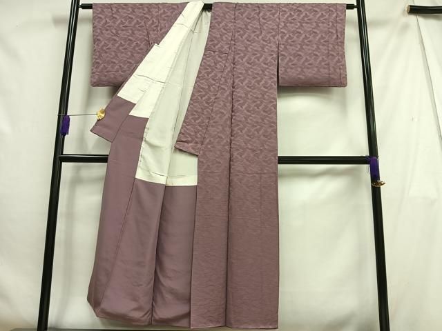 平和屋着物■上質な色無地 葉尽くし地紋 梅鼠色 正絹 逸品 AABH0990oa