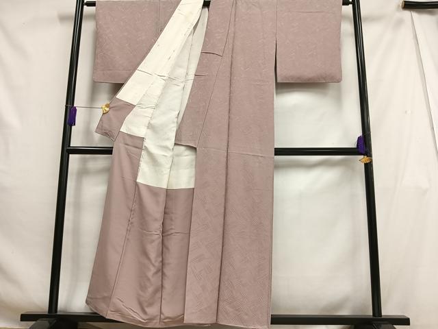平和屋着物■上質な色無地　檜垣地紋　薄柿色　正絹　逸品　AABH0993oa