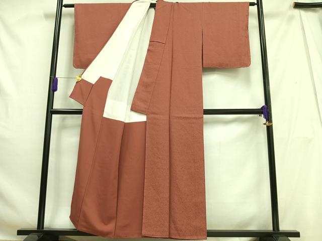 平和屋着物■上質な色無地 紋意匠 銀朱色 正絹 逸品 未使用 AABH0996oa
