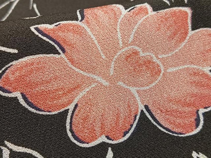 平和屋着物■小紋 枝花文 黒地 洗える着物 AABH0997oa