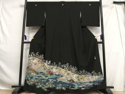 平和屋着物■豪華黒留袖　作家物　風景浜松文　正絹　逸品　AABH1002oa
