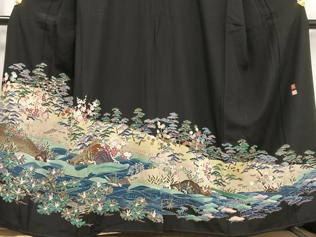 平和屋着物■豪華黒留袖　作家物　風景浜松文　正絹　逸品　AABH1002oa