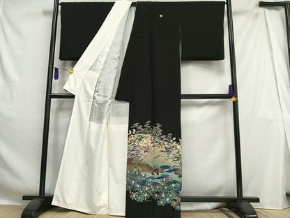 平和屋着物■豪華黒留袖　作家物　風景浜松文　正絹　逸品　AABH1002oa
