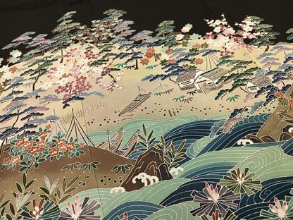 平和屋着物■豪華黒留袖　作家物　風景浜松文　正絹　逸品　AABH1002oa