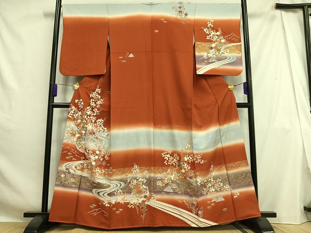 平和屋着物■訪問着 流水草花文 暈し染め 金彩 正絹 逸品 AABH1003oa