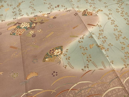 平和屋着物■訪問着 扇面花蝶文 暈し染め 金彩 胴抜き仕立て 正絹 逸品 AABH1005oa