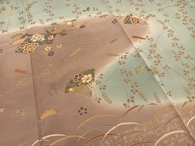 平和屋着物■訪問着 扇面花蝶文 暈し染め 金彩 胴抜き仕立て 正絹 逸品 AABH1005oa