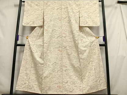 平和屋着物■上質な小紋　紬地　手描き　花松文　正絹　逸品　AABH1009oa