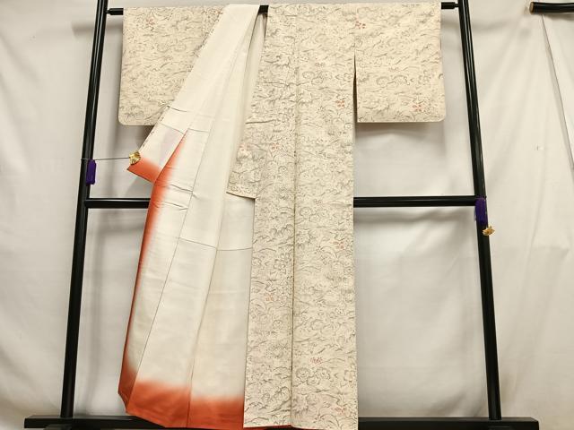平和屋着物■上質な小紋　紬地　手描き　花松文　正絹　逸品　AABH1009oa