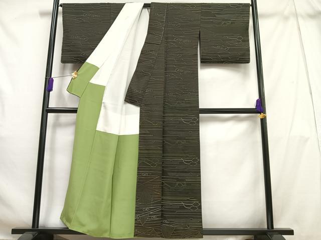 平和屋着物■上質な小紋　抽象文様　黒地　正絹　逸品　AABH1050oa