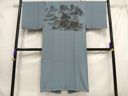 平和屋着物■男性 長襦袢 袷 風景樹林文 金彩 正絹 逸品 AABH1054oa