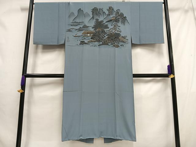 平和屋着物■男性 長襦袢 袷 風景樹林文 金彩 正絹 逸品 AABH1054oa