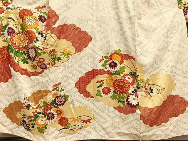 平和屋着物■豪華振袖 駒刺繍 雲取り花文 金彩 正絹 逸品 AABH1057oa